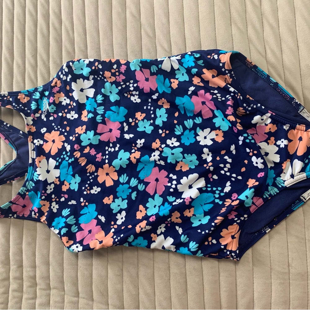 Speedo Kids Swim One Piece - Navy with Floral Print